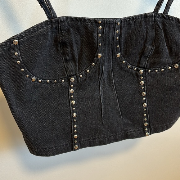 Cider Denim Rhinestone Corset Crop Cami top. - Picture 2 of 5
